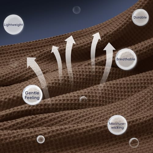 Image of PHF 100% Cotton Waffle Blanket Lightweight Breathable, Queen, Cappuccino | Pre-washed Soft Cozy Summer Throw for Hot Sleepers, Textured Decorative Layer for Bed Couch Sofa Guest Room, Giftable