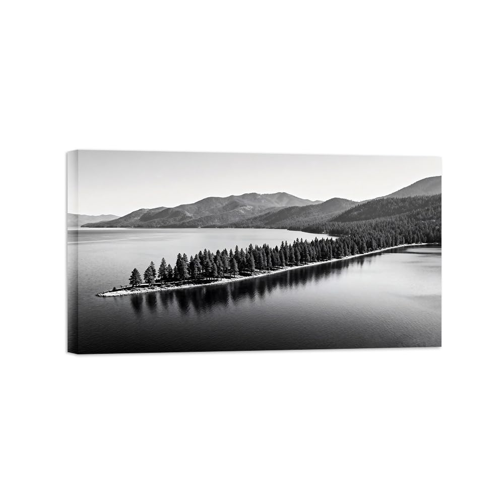 OZPWBVY Lake Forest Black White Landscape Wall Art Prints 20x35cm Framed