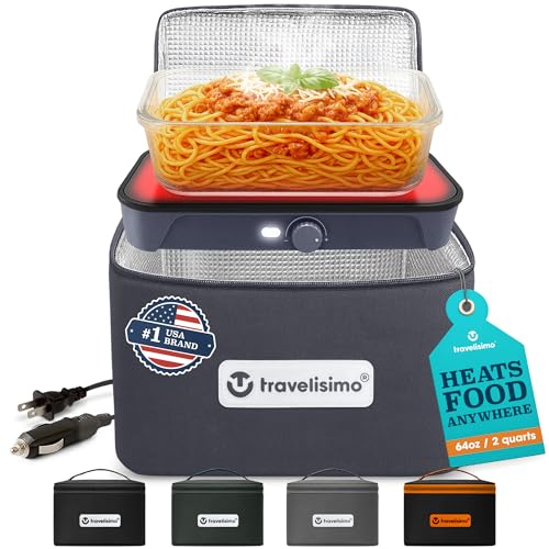 TRAVELISIMO Portable Oven, Electric Lunch Box - 12V/24V/110V Food Warmer Lunch Box 3-in-1 Portable Microwave - Personal Car Warmer, Food Warmer For Car & Travel Microwave, Office & Home Use