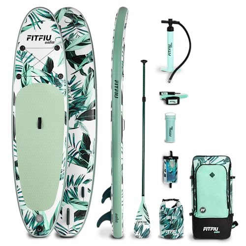Fitfiu Fitness OAHU – Tabla Paddle Surf Hinchable inspiración Tropical con Kit Completo, Tabla Sup con Remo, Bomba infladora, 3 Aletas + Accesorios, Tabla de Stand Up Paddling 320x81x15cm