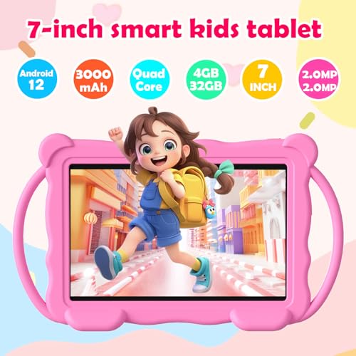 Image of Kids Tablet 7 Inch for Kids, 32GB ROM Toddler Learning Tray with Protective Case, Pre-Installed Educational Apps, Parental Control, Gift for Boys and Girls (Pink)