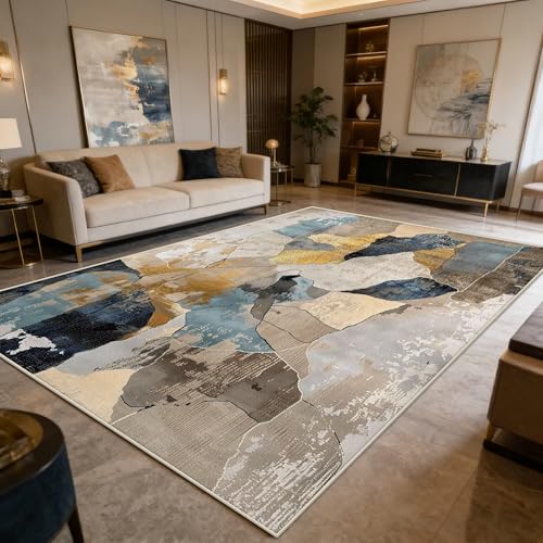 Grand tapis abstrait salon 90x130 cm antidérapant et lavable - 2