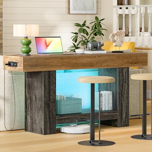 Image of 63 inch Entryway Table with Smart RGB Lights and Charging Station, Narrow Console Table with App-Controlled and Music Sync, Farmhouse Entry Way with Open Storage for Living Room, Hallway, Behind Couch