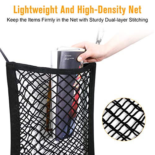Rabbitgoo Dog Car Net Barrier,13.98" × 15.55", Metal Hooks & Stretchable Mesh Obstacle, Back Seat Net Organizer, Design For Pet Disturb Stopper & Storage Pouch, Drive Safely With Children & Pets #TOP5