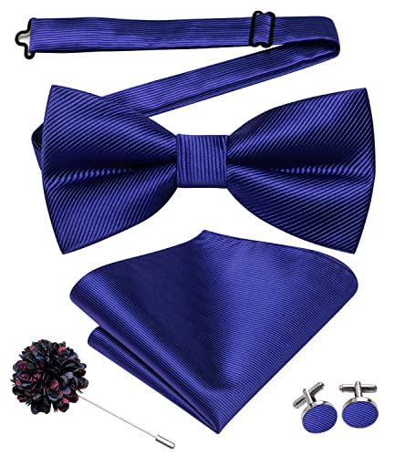 Image of Hi-Tie Bow Ties for Men Pre-Tied Pocket Square with Cufflinks Mens Bowtie Sets for Wedding Formal Party