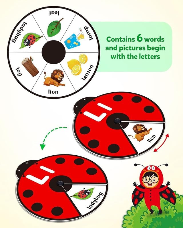 YODIFY Montessori Spinning Flash Cards for Kids (3β5 Years) | ABC Alphabet & 123 Number Learning Toy | Early Education Rotating Flash Card Game | Preschool Educational Gift 2