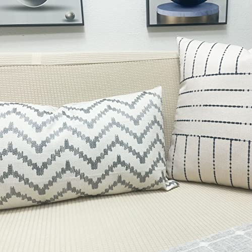 Slow Cow Linen Embroidery Decorative Lumbar Throw Pillow Cover Rectangular Pillowcase Cushion Cover For Bed Couch Sofa 12 X 24 Inches Dark Gray #TOP6