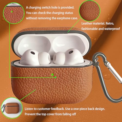 Image of for Leather AirPods Pro 3 Case 2025|Cute Hard Air Pods Pro 3 Case (Model A2700 /A2931)|with Keychain|Retro Airpod 3 Pro Cases for Man Women(Brown)