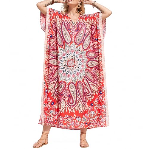Image of Oussum Women Polyester Casual Long Plus Size Beach Caftan Cover Up Maxi Dress 1X-3X Summer Kaftan Dresses for Women