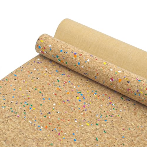 Image of SorenCut Patterned Cork Fabric Roll 12.8 x 54 Inch - Color Confetti Cork Leather Fabric with Flexible Backing for DIY Crafts, Earrings, Bags, Wallets & Handmade Accessories