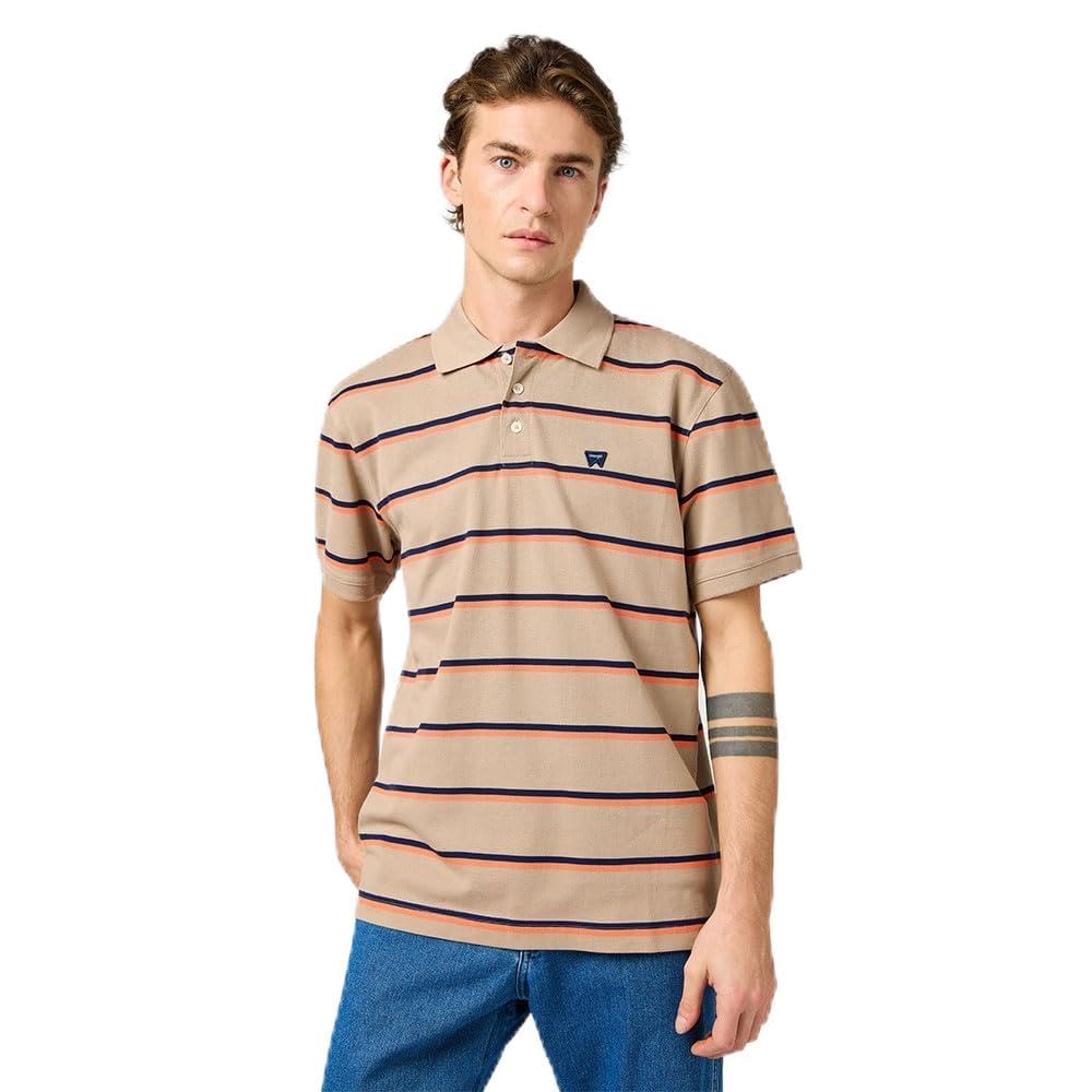 Wrangler Men's Stripe Polo Shirt, Khaki, XL