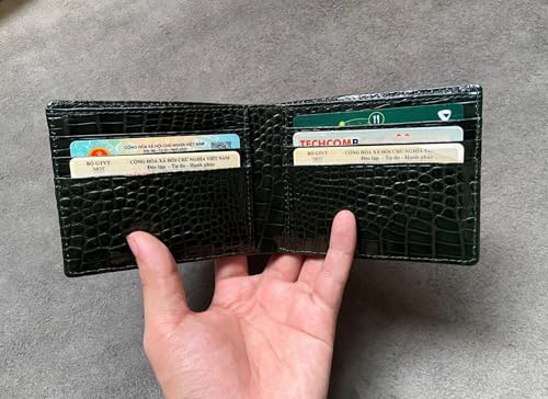 Double Side Dark Green Crocodile Alligator Genuine Horn Leather Skin Men Bifold Wallet4