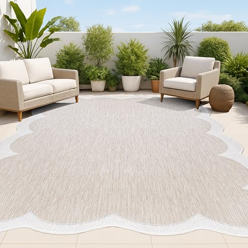 JONATHAN Y Cottage Two-Tone Scalloped Indoor Outdoor Area Rug 8X10 Beige/Cream, Alice Classic for Backyard, Patio, Porch, Easy-Cleaning, High Traffic, Pet-Friendly, Non-Shedding (SHP103A-8)