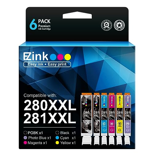 E-Z Ink Compatible TS9120 Ink Cartridge Replacement for Canon PGI-280XXL CLI-281XXL PGI 280XXL CLI 281XXL to use with PIXMA TS8320 TS8220 TS8120 (PGBK, Black, Photo Blue, Cyan, Magenta, Yell