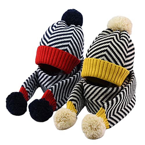 Gorro de invierno para niños y bufanda de punto rojo 44-52cm set infantil de 2 piezas con pompones 4