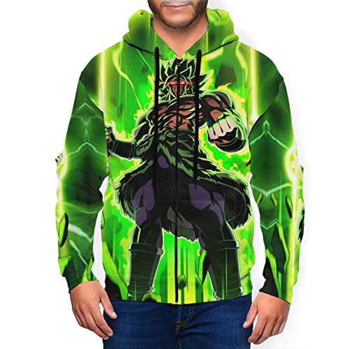 SDKJFLKAWES Saiyajin Broly Mens 3D Print Casual Hooded Fashion Pullover Pockets Full Zip Hoodie Unisex zipper Sweatshirt X-Large Black