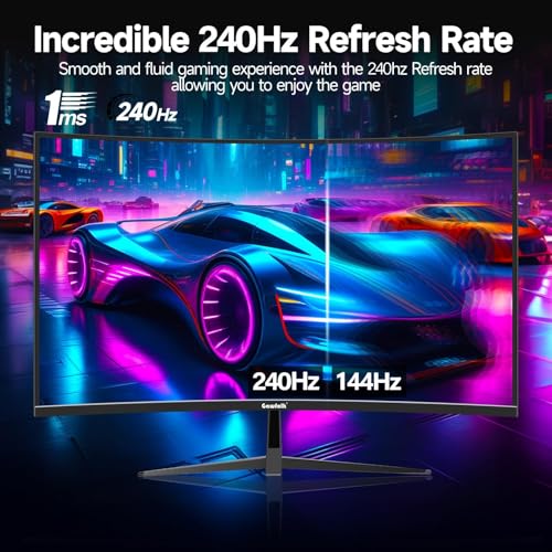 Image of Gawfolk Curved 32 inch Gaming Monitor 240Hz PC Screen Full HD 1080P, Frameless 1800R Curved Computer Screen,FreeSync,178 Viewing Angle,Display Port、HDMI 2.0,Wall Mount Compatible 100x100MM-Black