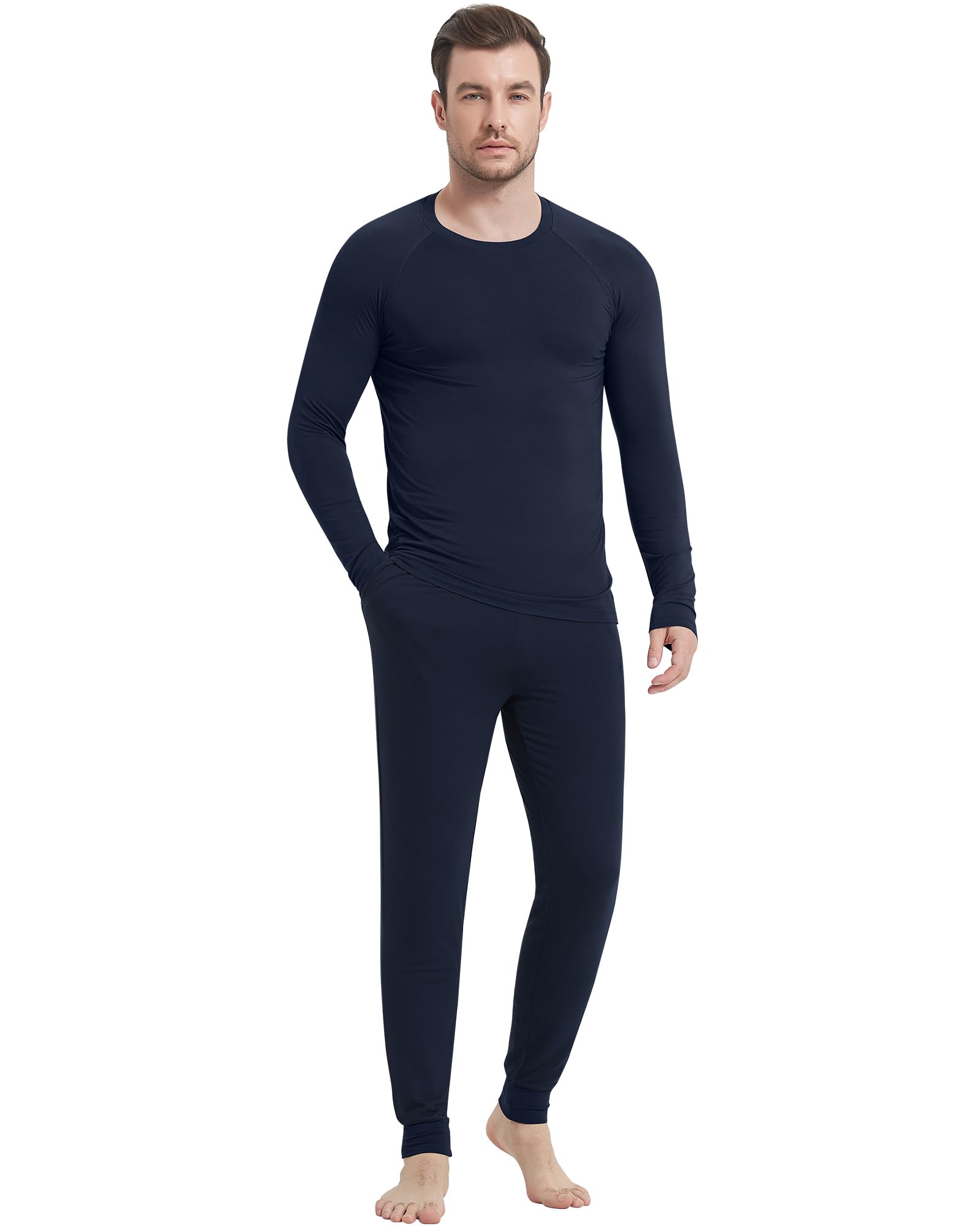 NACHILA Mens Pajamas Set Viscose Made from Bamboo Crew Neckline Top Pjs