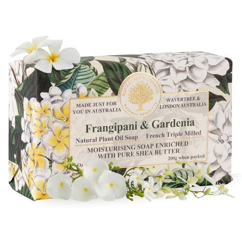 Wavertree & London Frangipani & Gardenia Scented Natural Soap Bar, 7oz Moisturizing French Triple...