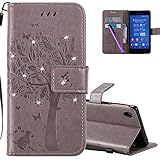 HMTECHUS Sony Xperia Z3 Case 3D Crystal Embossed Love Cat Butterfly PU Flip Stand Card Holders Walle