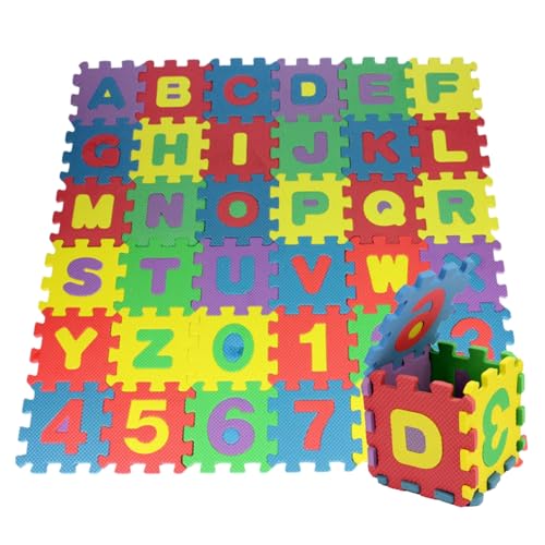 108 Piezas Alfombra Juego Puzzle Infantil, Rompecabezas Goma Eva, Alfombra Infantil Tapete Juego, Colchoneta Rompecabezas Infantiles, EVA Segura, Números y Letras, 6 × 6 cm, Multicolor