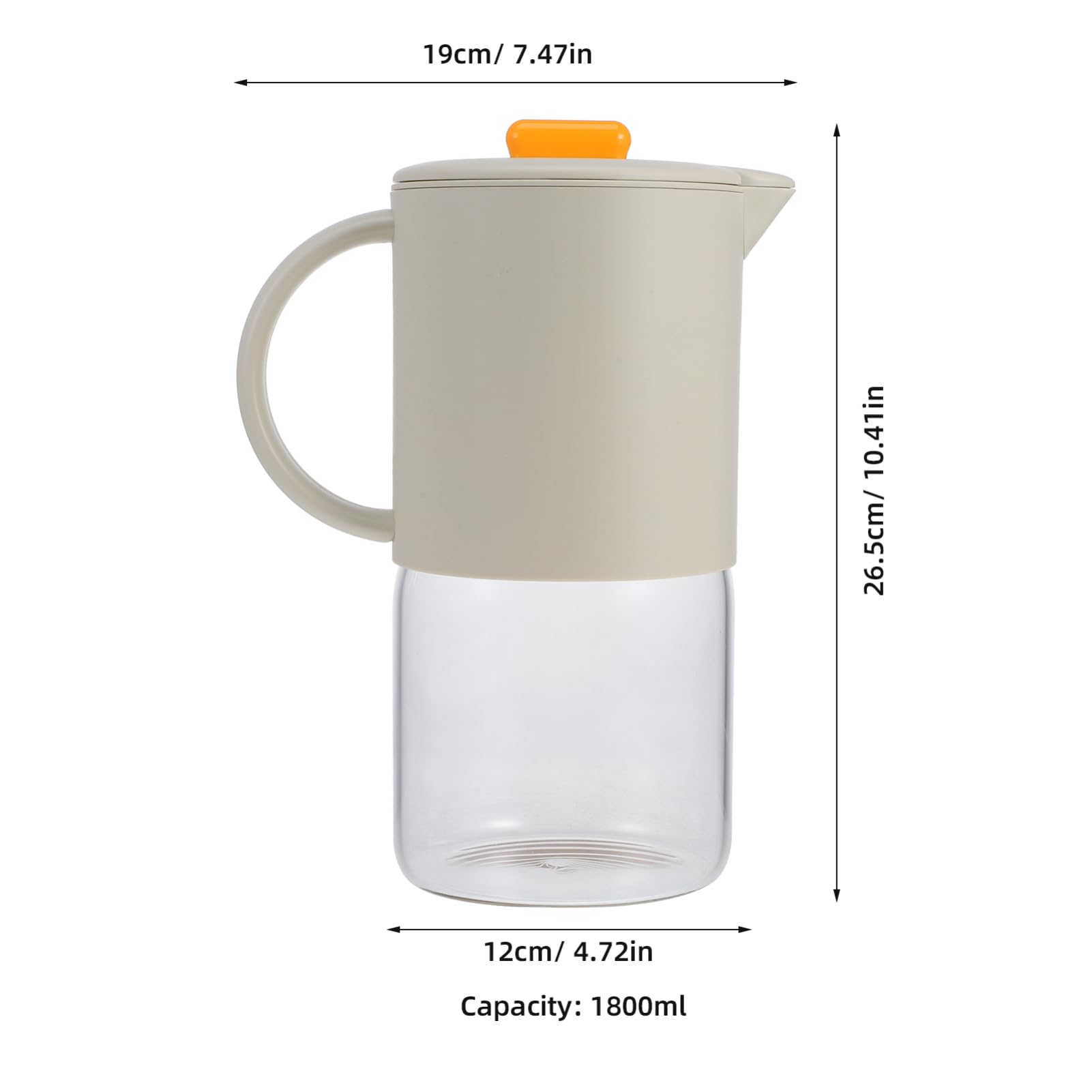 Alipis Pichet à Boissons en Verre 1800ml Poignée, Grosse Capacité Multipurpose pour Maison ou Hôtel, Couvercle Abs Anti-goutte, Design Blanc Élégant