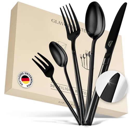 Glavory Stellar - Besteck Set Schwarz aus festem Edelstahl - Besteck für 6 Personen 30teilig - rostfreier 18/8 Edelstahl - schwarzes Besteck...