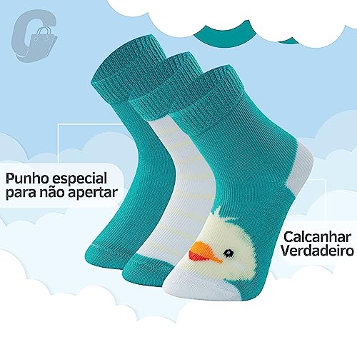 Kit 09 Pares Meias Bebê Mash Recém Nascido Cano Médio | Kit Menino | RN (Veste de 0 a 4 Meses) | 202