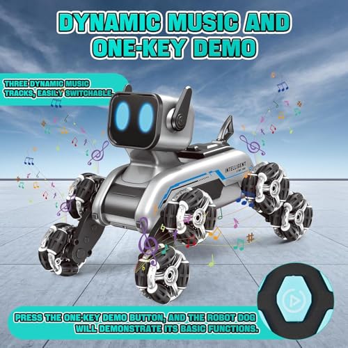 Image of Remote Control Robot Dog Toy for Kids,2.4Ghz 8WD Gesture Sensing Stunt Rc Cars with Music & Light,Children Birthday Gift for 6 7 8 9 10 11 12 Years Old Boys