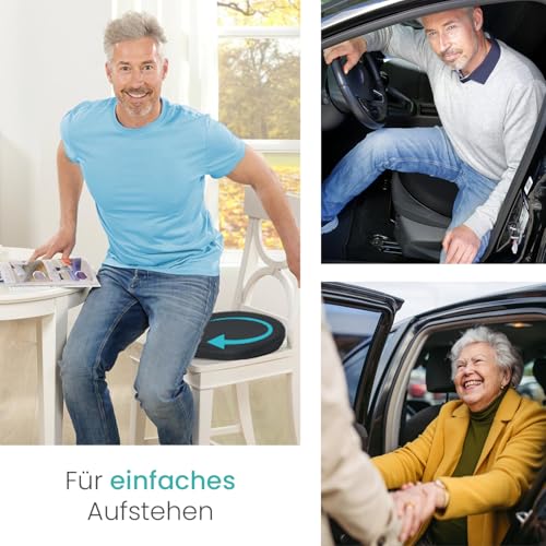 ELONEO Drehkissen mit Gel für Autositz, Drehsitz für Senioren, Einstiegshilfe/Ausstiegshilfe, rutschfest, Belastbar bis 150 Kg, Für Auto, Sofa, Sessel, Stuhl (Ø 40, 1 STK.)