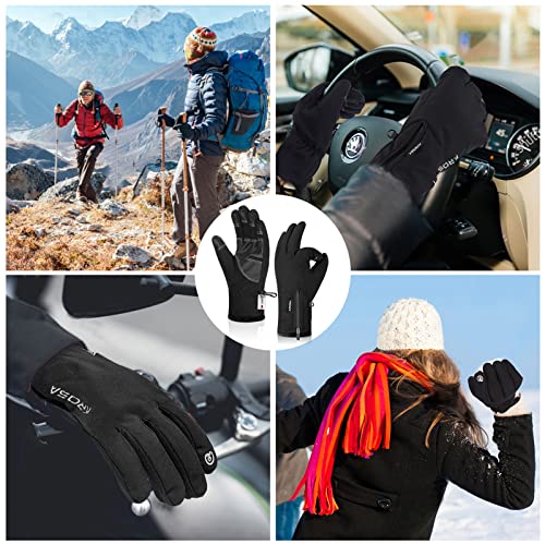 Krosa -10℉ Winter Gloves Men Women, 10 Touchscreen Fingers Snow Ski Gloves, Waterproof Cold Weather Gloves (L, Black) #TOP6