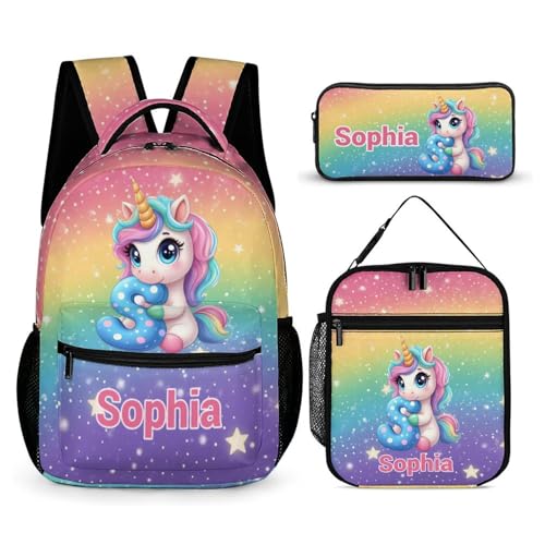 School Backpack Set for Girls Boys Kids Unicorn Colorful Star Elementary Primary Middle Bookbag with Lunch Box Pencil Case Back to School Gifts(Letter S)