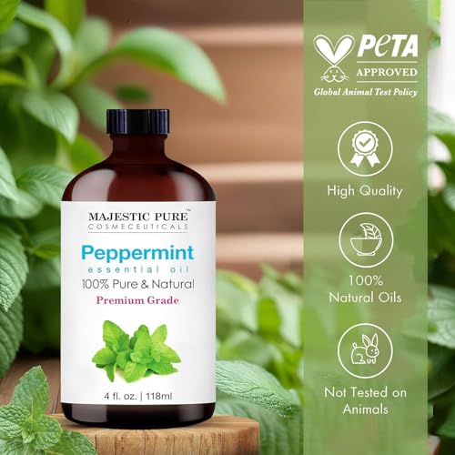 Image of Majestic Pure Peppermint Essential Oil for Diffuser - 4 Fl Oz | 100% Pure and Natural Peppermint Oil for Aromatherapy, Massage, Steam inhalation, Air Freshner, DIY, Soap and Candle Making