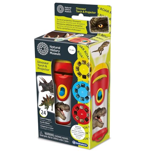 Natural History Museum Dinosaur Torch and Projector for Kids 2-in-1 LED Torch with 24 Dinosaur Image Slides Educational STEM Toy Gift for Boys & Girls Ages 3+ Batteries Included