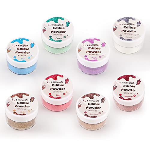 Neues Upgrade Essbarer Glitzer von E-Kongton: Essbarer Glitzerstaub für Lebensmittel, Getränke, Torten - Kuchendekorationen Essbares Pulver Essbarer Glitzerstaub für 8 Farben (WT: 3g/Flasche) Cover