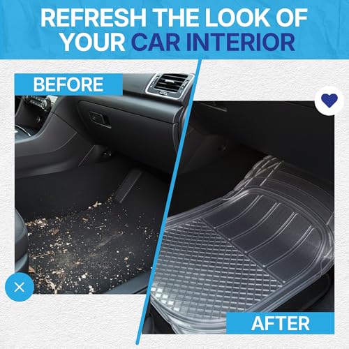 Image of KINGSWAY Accessories Universal PVC Car Floor Mats Set of 5 Compatible with Hyundai Eon Year 2011 to 2019, Customizable Fit PVC Rubber Mat for Car, All-Weather Protection Durable Foot Mats, Transparent