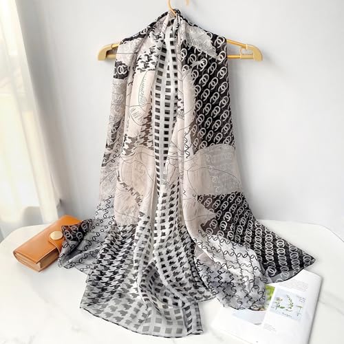 Image of Scarf Stole for Women - 185 x 135 cm Chiffon Scarf with Floral Print | Lightweight Scarf, Soft Stole for Women | Satin Feel Neck Scarf | Women Accessory