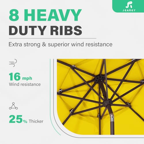 Image of JEAREY 9FT 3 Tier Patio Umbrella Outdoor Market Umbrella Table Umbrellas with 8 Ribs 1.5 Pole Push Button Tilt and Crank UV Protection for Garden,Backyard,Yellow