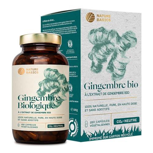Nature Basics® Gingembre en gélules BIO & EXTRAIT | certifié & durable en pot | 180 gélules végétaliennes & pures | testé en laboratoire, en provenance d'Allemagne, sans additifs & neutre en CO2