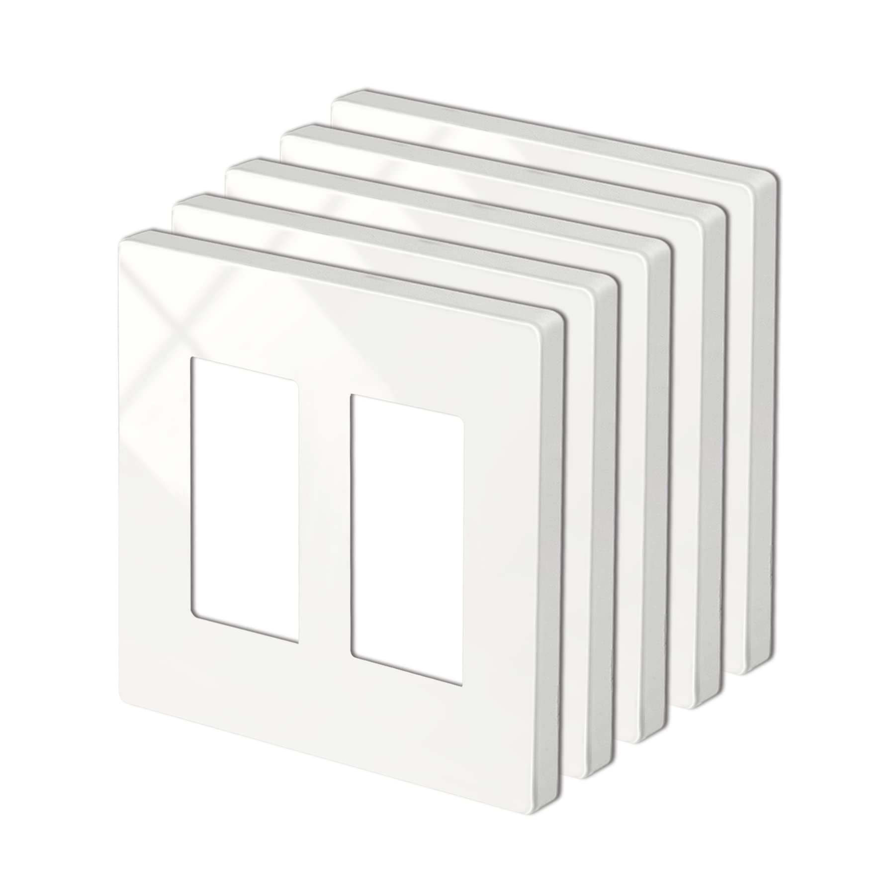 5 Pack BESTTEN 2-Gang Screwless Wall Plate, USWP4 Glossy Off White, Decorator Receptacle Outlet Cover, Decor Switch Plate, H4.69” x W4.73”