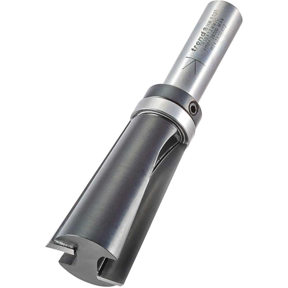Trend Fresa para puertas con guía 3° corte 50 mm vástago 12 mm | Fresa para chaflanes de puertas con guía de rodamiento, plaquitas de carburo, vástago 12 mm y Ø24,3 mm, TR39X12MMTC