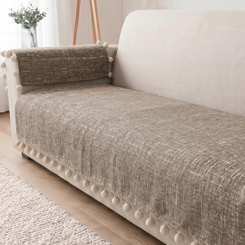 Image of Story@Home Chenille Sofa Cover 2 Seater (76x122Cm) & Arm Rest Covers | Anti Slip Sofa Mat for 1 /2 /3 Seater & L Shape Sofa Cover | Measure Your Sofa & Create Your Own Set - Caramel & Cream