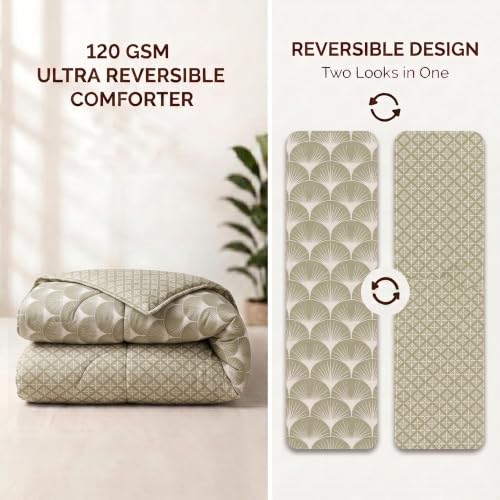 Image of Mafatlal 120 GSM Ultra Twin Size Reversible Comforter, Microfiber AC Blanket /Quilt /Duvet for Single Bed, Lightweight & Soft (90 x 60 Inches) | Leafy
