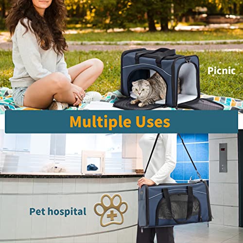Petsfit Transporttasche Katze & Hundetasche Flugzeug | Flugtasche für Hunde & Transportbox Katze | Flugtaugliche Haustiertasche | Sicherer Transport in Auto, Flugzeug und Bahn, M/Blau