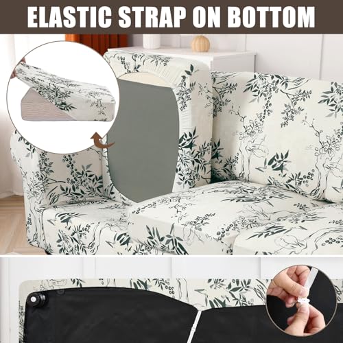 Image of SearchI Sofa Cover Couch Covers, 4 Pieces Sofa Slipcover with 3 Separate Cushion Covers Stretch Soft Furniture Protector for Living Room Couch Cover for Pets Kids(Sofa, Foliage)