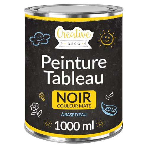 Creative Deco Peinture Ardoise Peinture Tableau Noir | 1000 ml | 10 m² / 1L Efficace | Mate | A Base d’Eau | Non-Toxique | Écriture et Dessin à la Craie