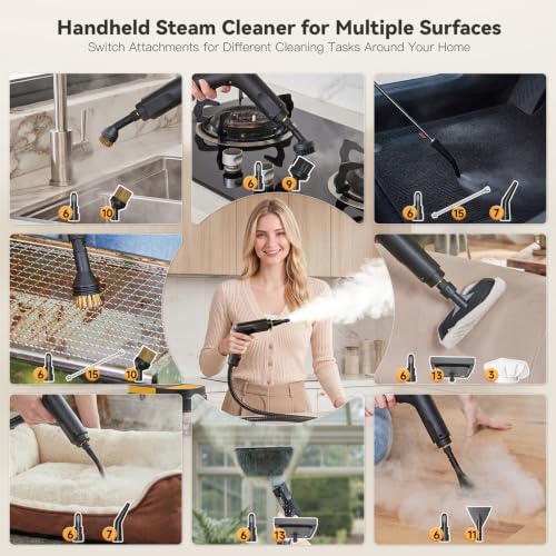 Image of Gautye Steam Cleaner, 15s Heat Up, 1.69 Quarts Tank with 15 Accessories
