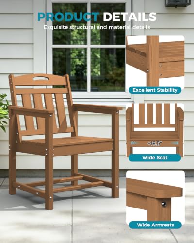 Image of Ciokea Outdoor Patio Dining Chair Set of 2, HDPE Porch Chairs for Dining Table, All-Weather Durable Outdoor Furniture for Backyard, Poolside, Lawn & Garden, Teak