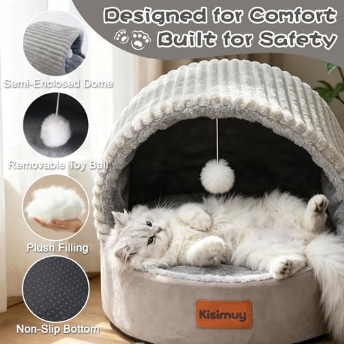 Cat Bed Cave with Pillow & Cat Toys, Cozy Cat Beds for Indoor Cats | 15.7in,Up to 10 lbs, Dual-Sided Cushion, Reversible Comfort for All Seasons, Semi-Enclosed Design, Machine Washable, Grey - Image 5