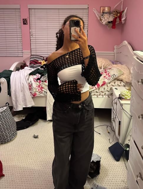 Womens Crochet Shrug Y2K Hollow Out Bolero Shrug See Through Cropped Knit Sweater Top3